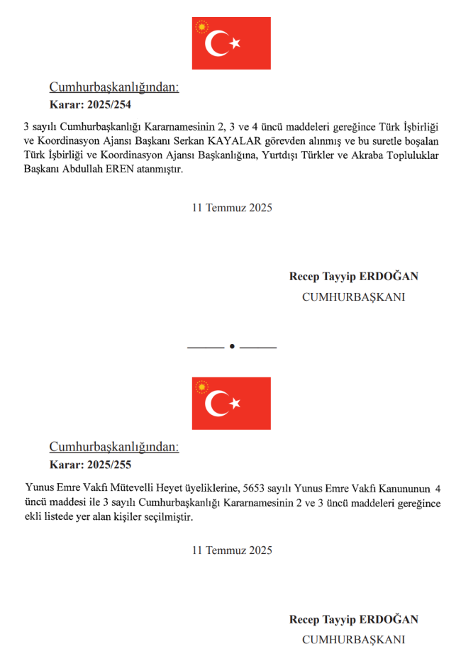 12 Temmuz 2025 Tarihli 32954 Sayılı Resmî Gazete Yayımlandı: Atama Kararları Resmi Gazete’de